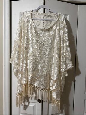 Jennafer Grace Velvet Burnout Floral Paisley Dolman Sleeve Top Shiny Ivory - OS